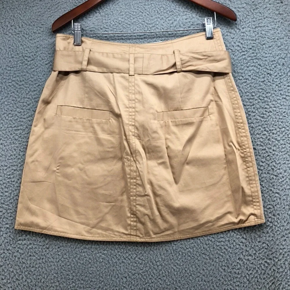 Marissa Webb Katrina‎ Cotton Sateen Mini Skirt Womens 10 Latte Beige Wrap Belted